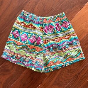 Vintage surf style tribal Colorful Patterned 100% cotton shorts medium